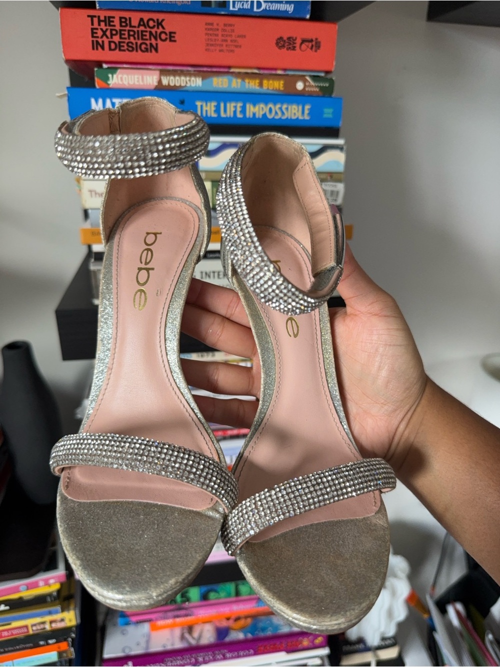 Bebe silver rhinestone heels